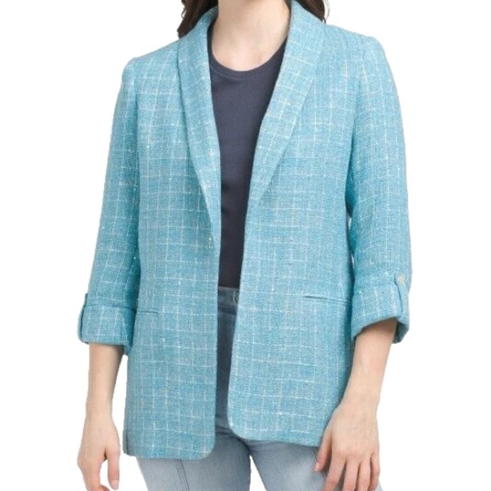 Anne Klein Light Blue Tweed Blazer